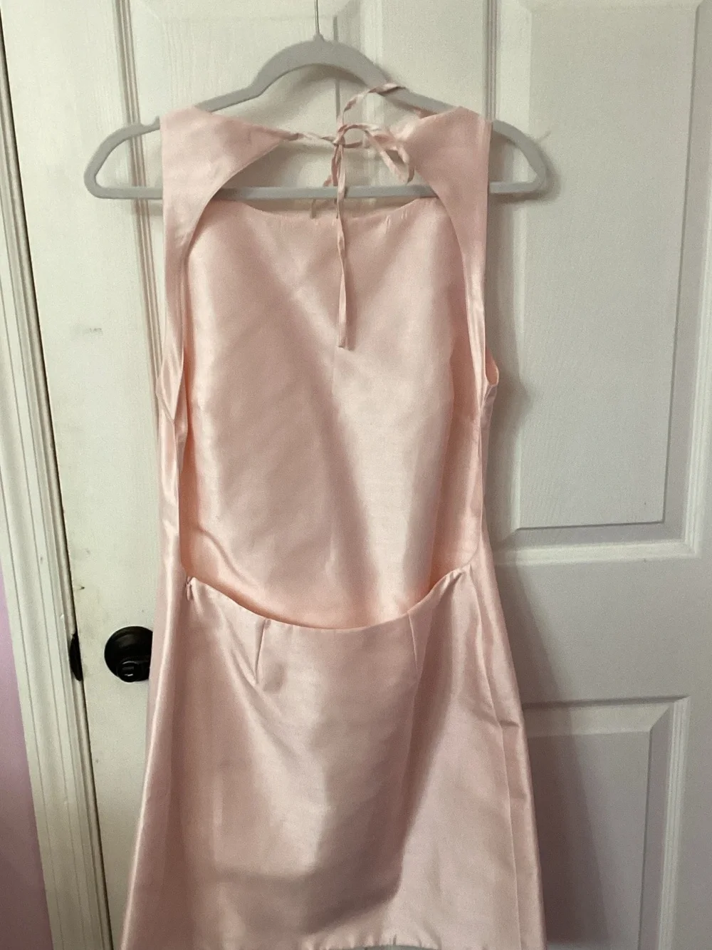Maje Pale Pink Satin Mini Dress with Tie Straps